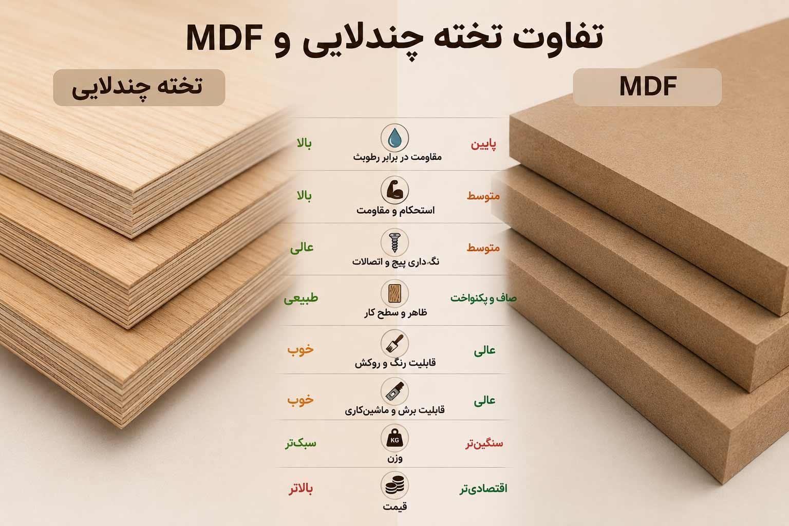 تفاوت تخته چندلایی و MDF